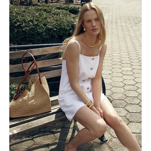 J. Crew Claudia White Plaid Linen Button-Up Mini Dress NWT - Picture 2 of 11